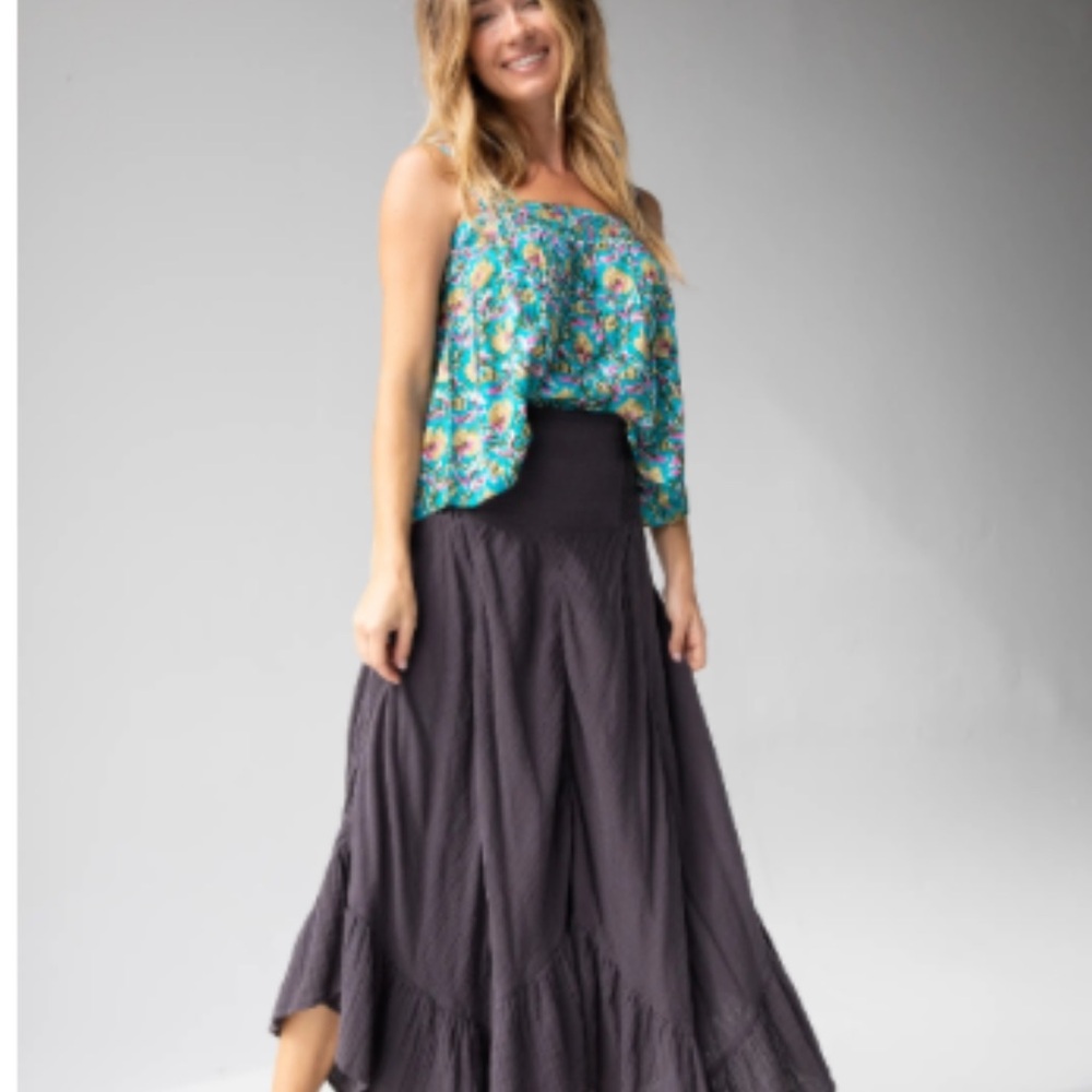 Natural Life Feelin' Alive Convertible Cotton Midi Skirt - Charcoal